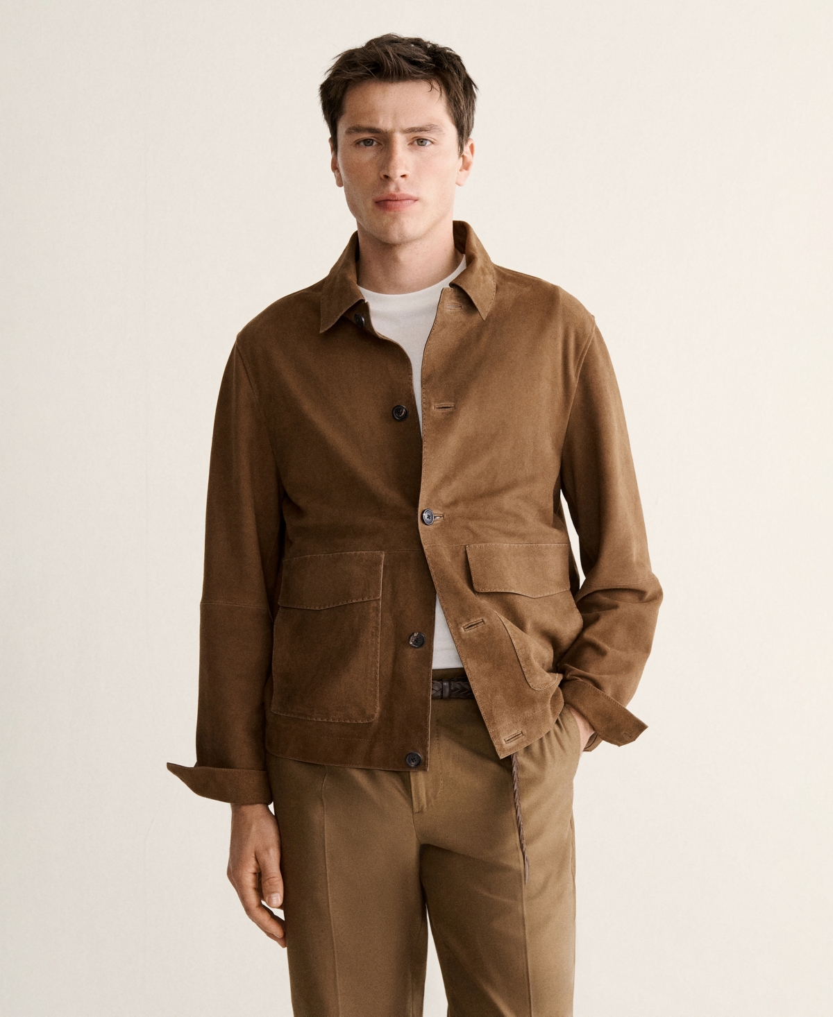 Mango Men's Leather Pockets Jacket