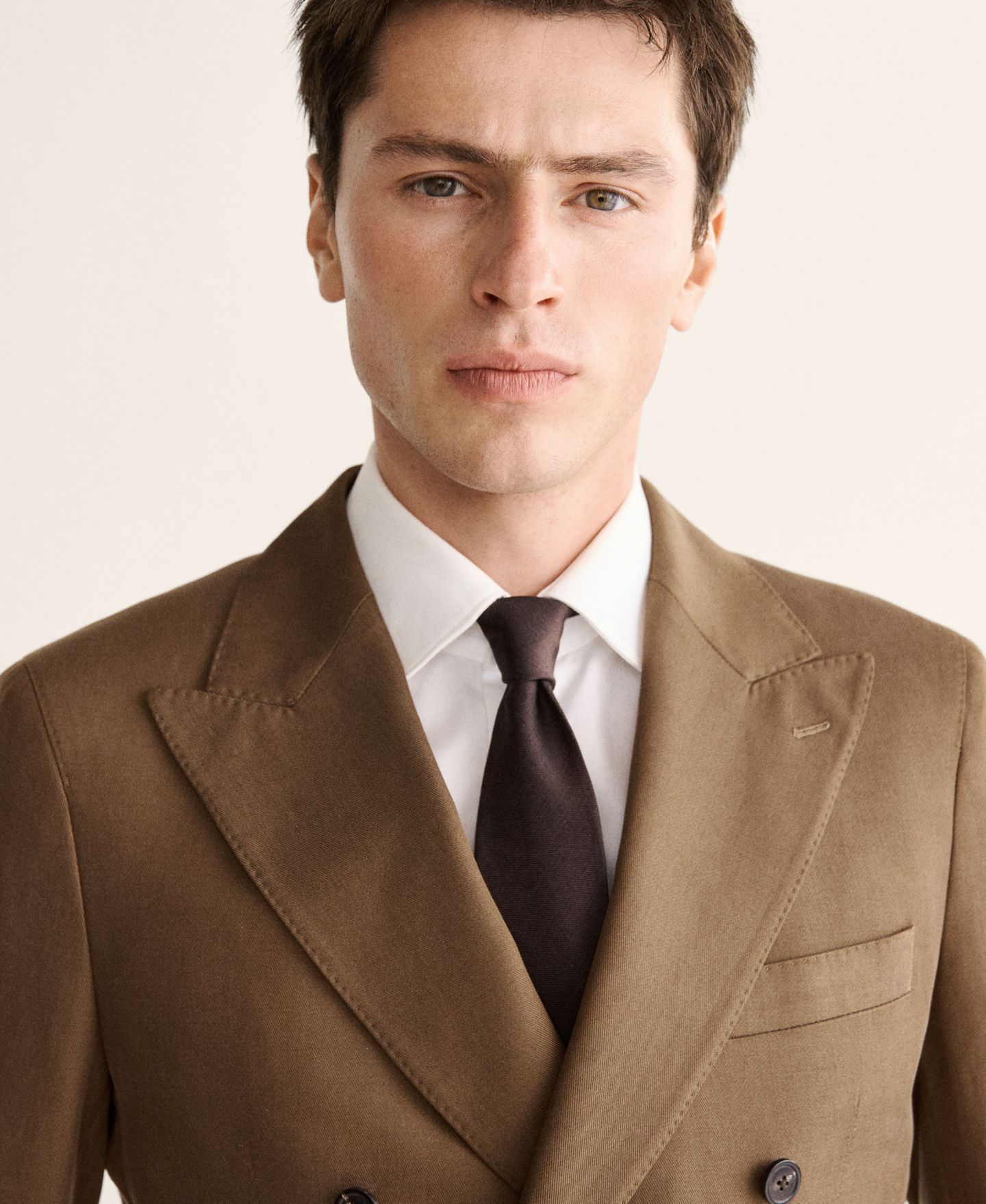 Мужской пиджак MANGO Double-Breasted Lyocell and Cotton Suit, цвет: Коричневый — фото 4