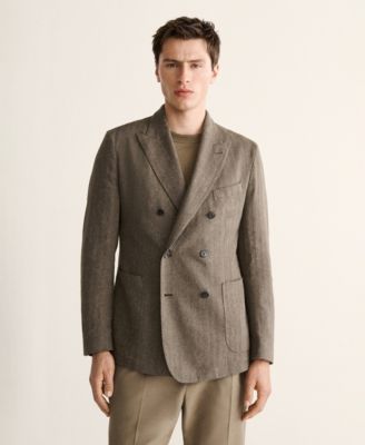 Men's Slim-Fit Double-Breasted Linen-Blend Blazer
