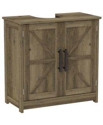   Farmhouse Pedestal Sink Storage Cabinet Bathroom Sink Cabinet with 2 Barn Doors and Adjustable Shelf