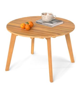 Round Outdoor Acacia Wood Side Table with Slatted Tabletop