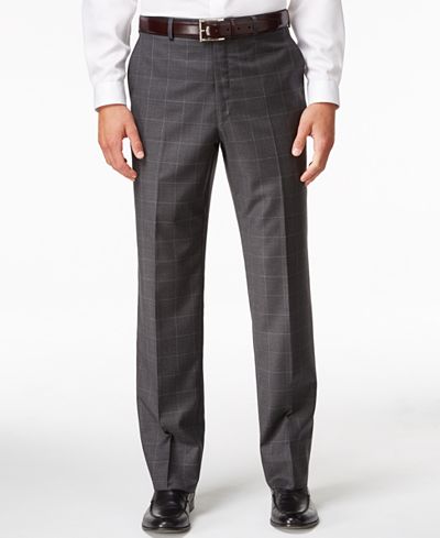 Shaquille O'Neal Collection Men's Big & Tall Classic-Fit Charcoal Windowpane Pants, Only at Macy's
