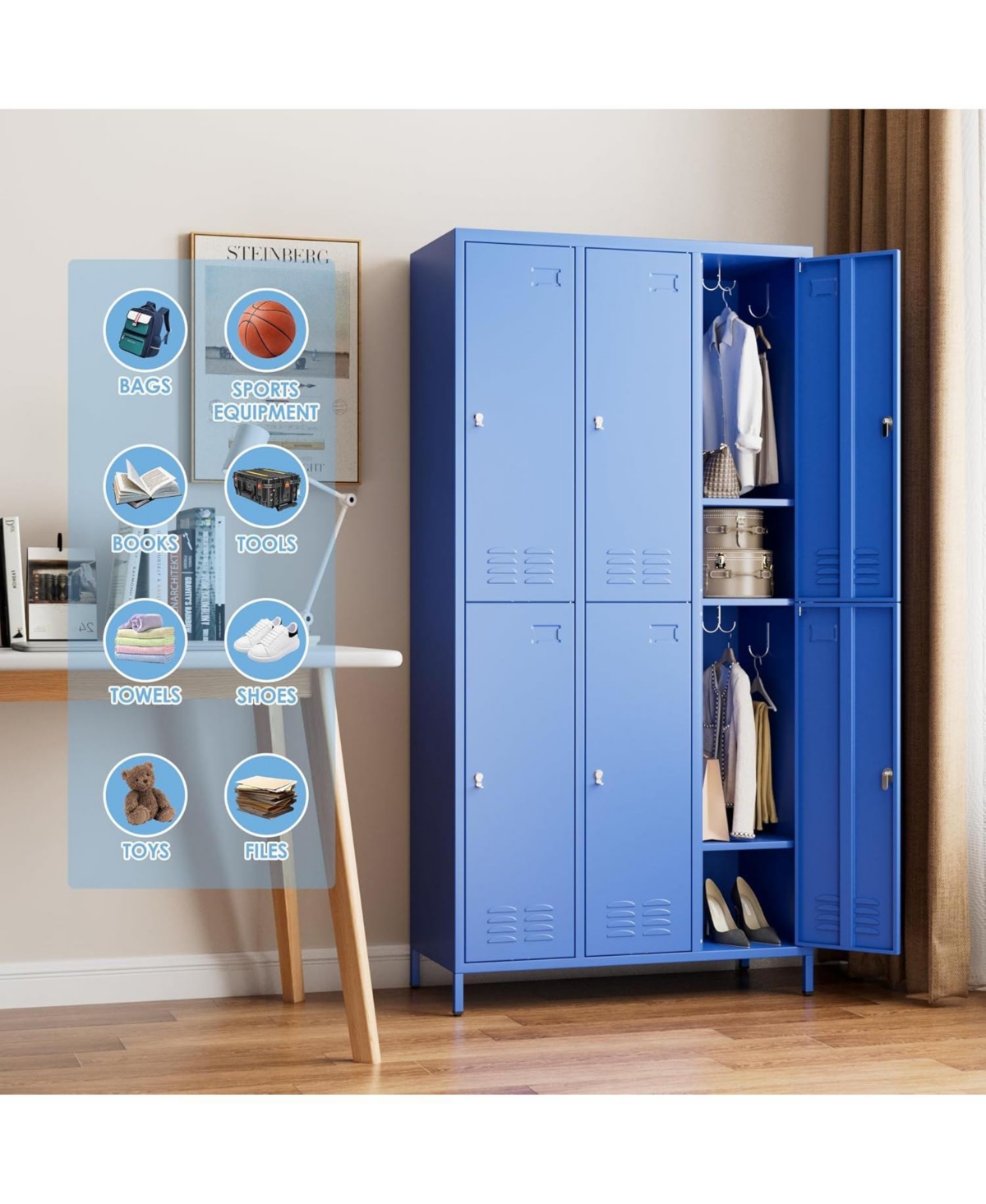 Boyel Living 6-Door Metal Locker with Business Card Holders and Hooks, Vented Employee Storage Cabinet for Gym Office