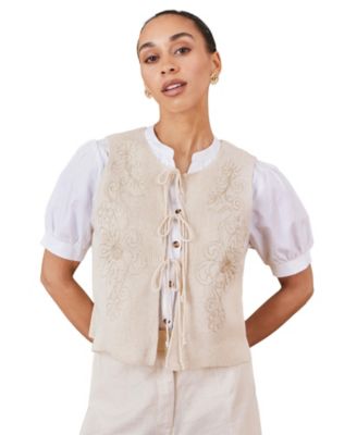 Women's Embroidered Tie Front Waistcoat