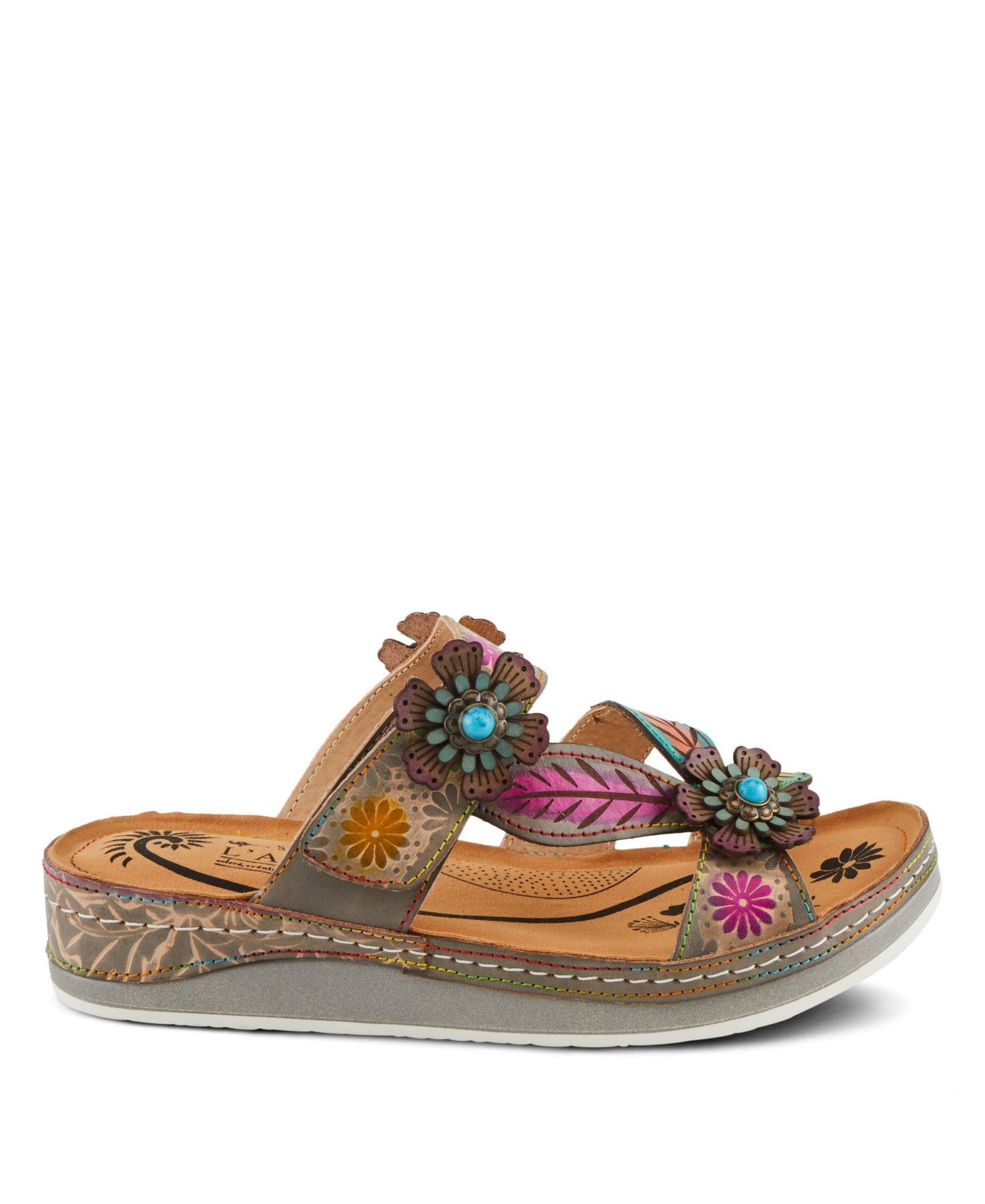 Женские сандалии L'Artiste Spring StepPillow-Soft Strappy Slide Sandal with Foam, цвет: Серый разноцветный — фото 5