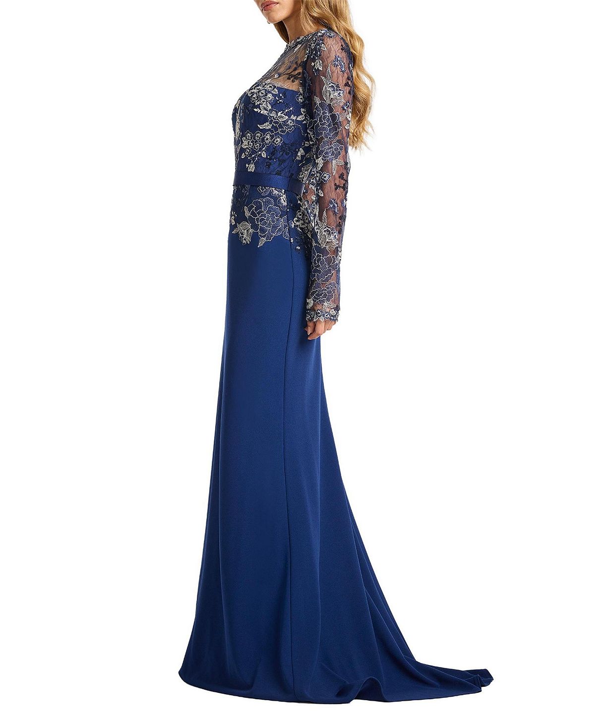 Tadashi Shoji Women's Beacon Belted Embroidered Illusion Gown view 3 — MAYCSS fashion products
