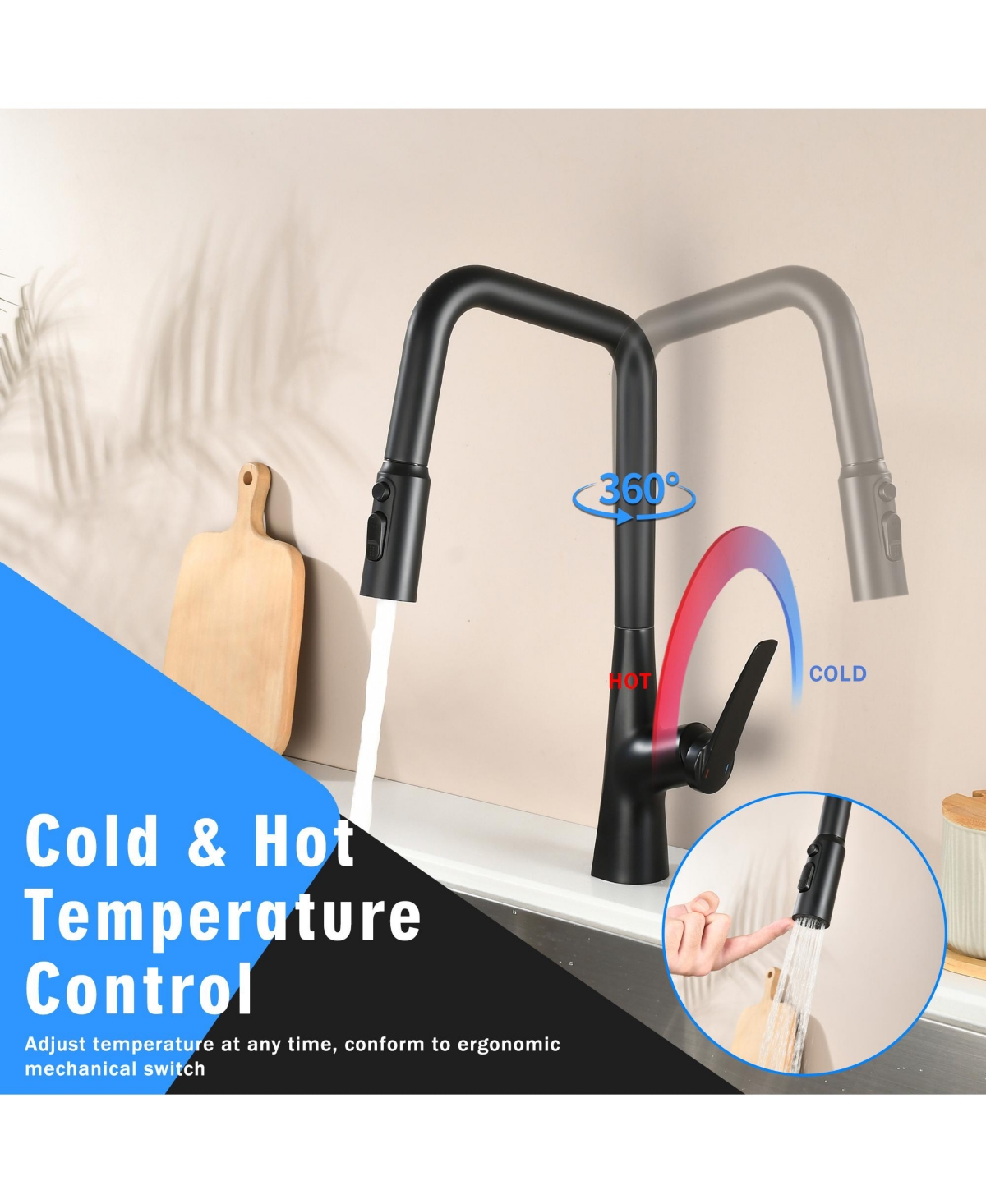 Phying Professional Kitchen Faucet 3 Function 360 Sprayer One Touch Switching FastConnect