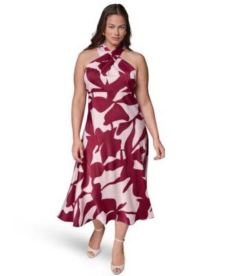 Plus Size Printed Halter A-Line Midi Dress