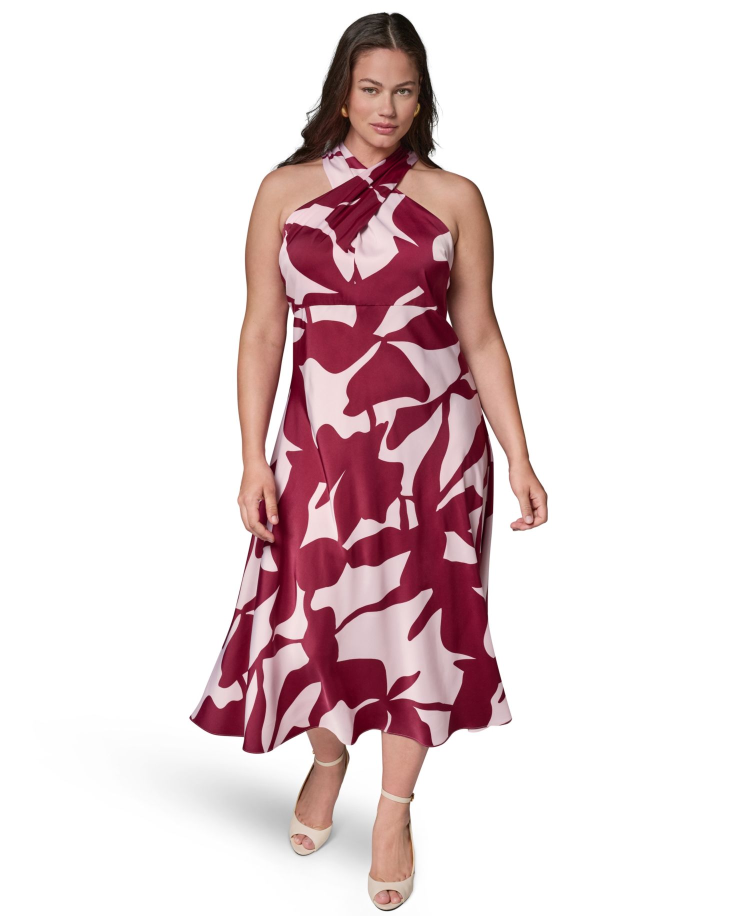 Plus Size Printed Halter A-Line Midi Dress