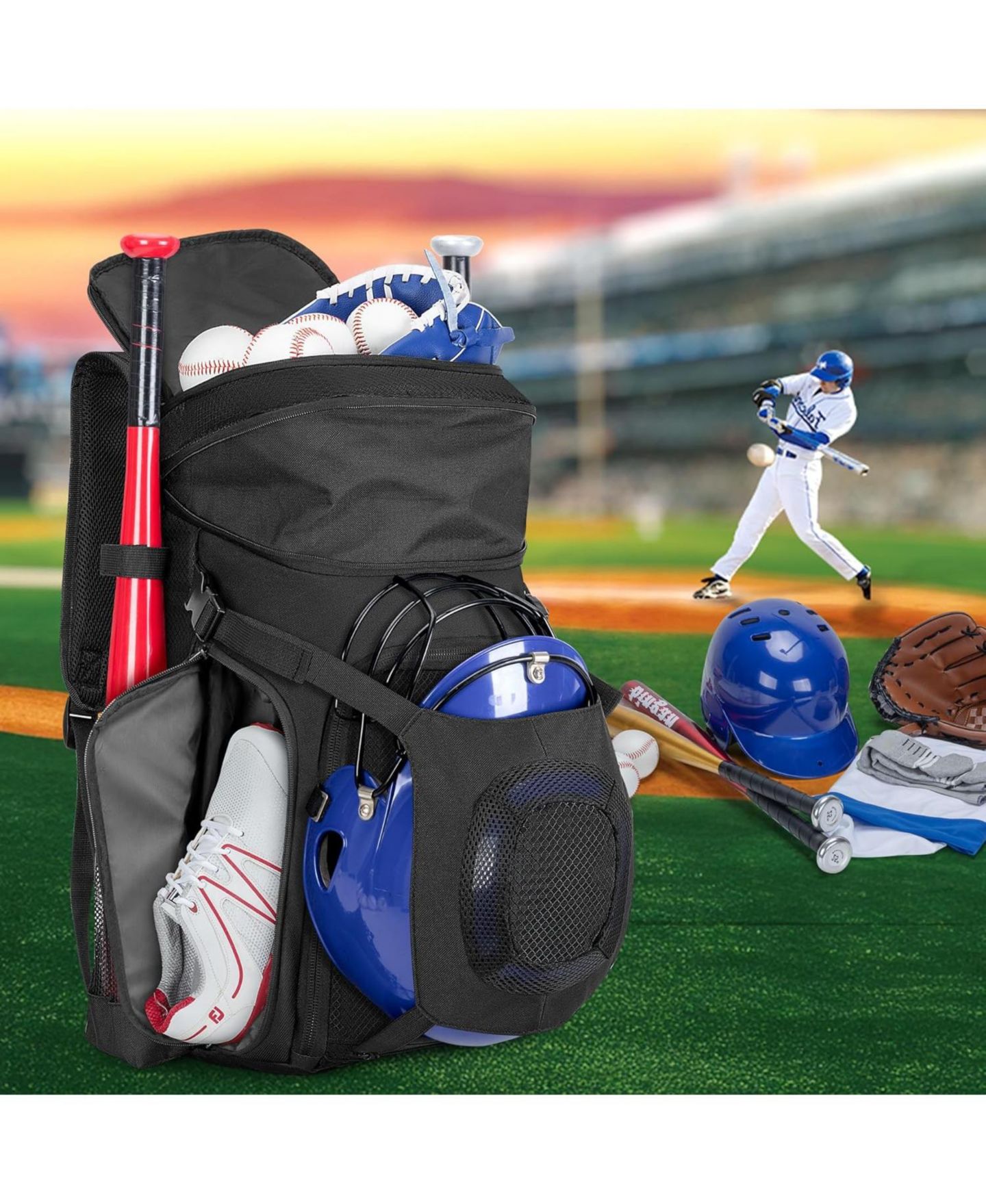 Рюкзак Furlihong Baseball Bag for Adult and Youth – Baseball Softball Bag with Helmet Holder, Shoe Compartment and Fence Hook для детей, цвет: Чёрный — фото 5