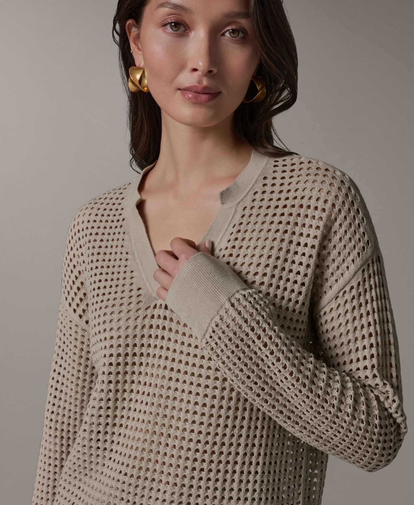 Женский свитер Donna Karan Weekend Long-Sleeve Pointelle, цвет: Песчаниковый — фото 4