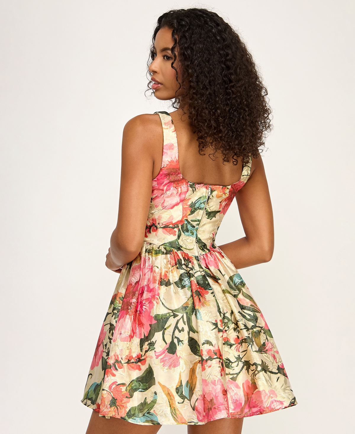 Seni & Cade Juniors' Printed Jacquard Square Neck Corset Drop-Waist Dress