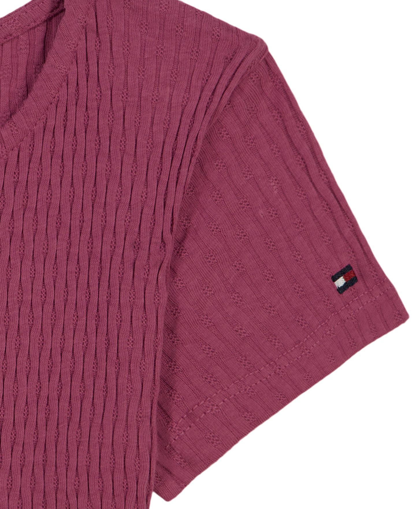 Топ Tommy Hilfiger Pointelle Rib Short-Sleeve для девочек, цвет: Ягодный — фото 5