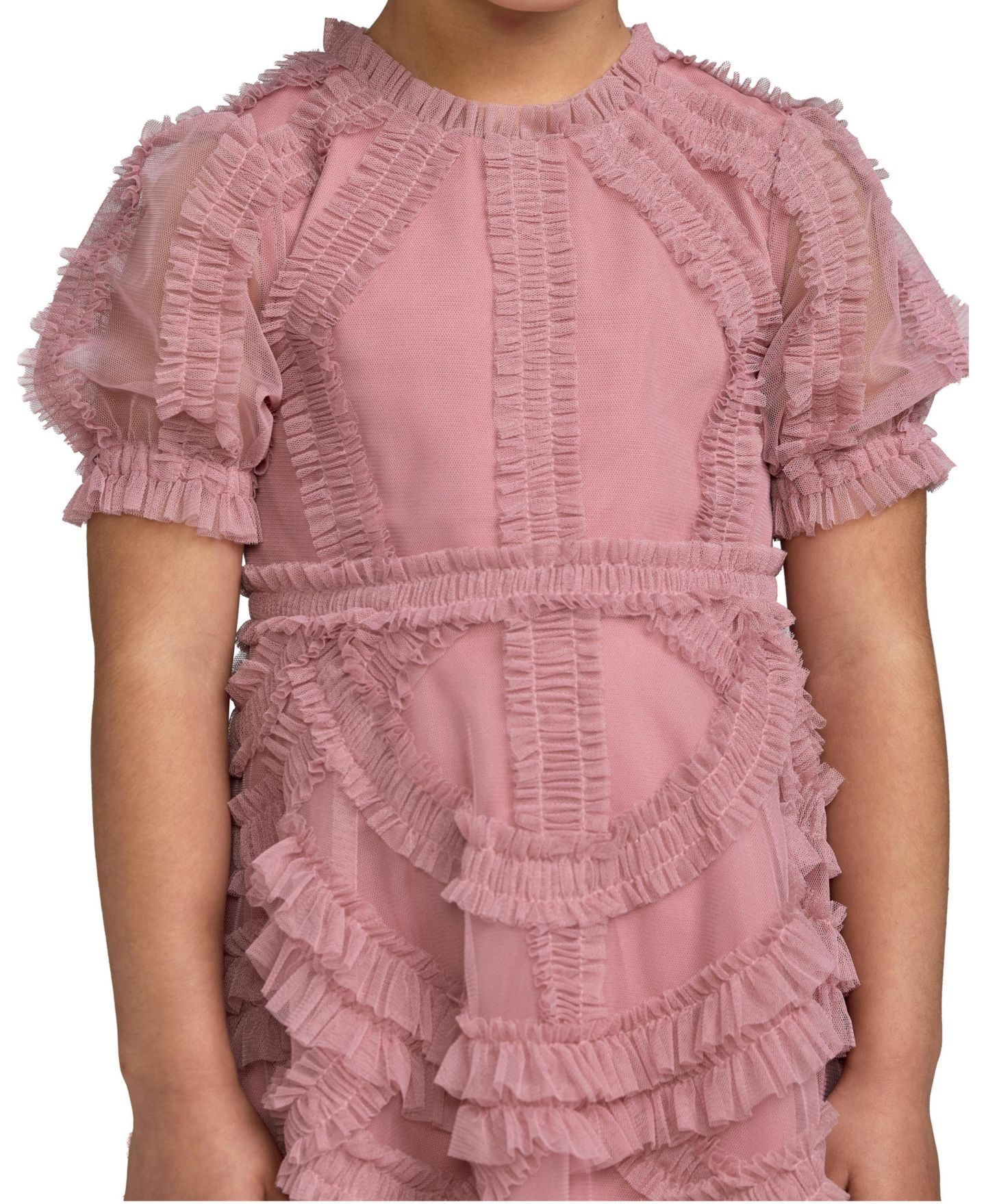 Платье Mac Duggal High Neck Puff Sleeve Ruffle Mini Dress для девочек, цвет: Состаренный розовый — фото 3