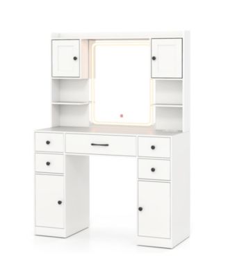Makeup Vanity Desk with Lighted Mirror and Charging Station