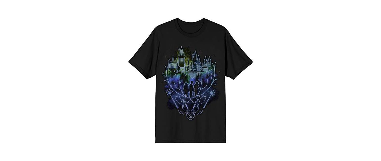 Мужская футболка Harry Potter Hogwarts Patronus Line Art Black T-shirt-Medium, цвет: Чёрный — фото 6