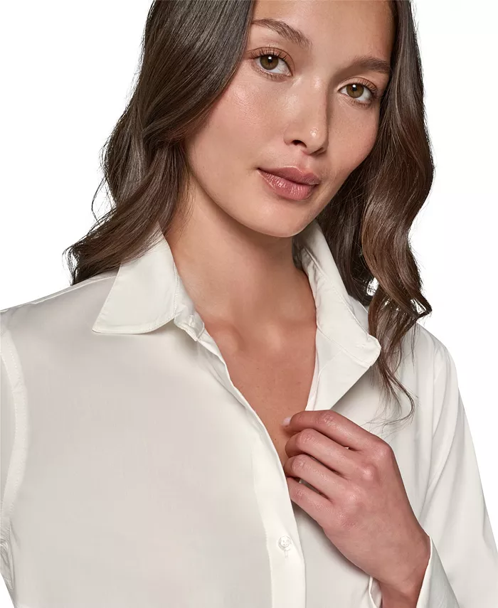 Women's A-Line Button-Down Poplin Tunic Top - thumbnail 4