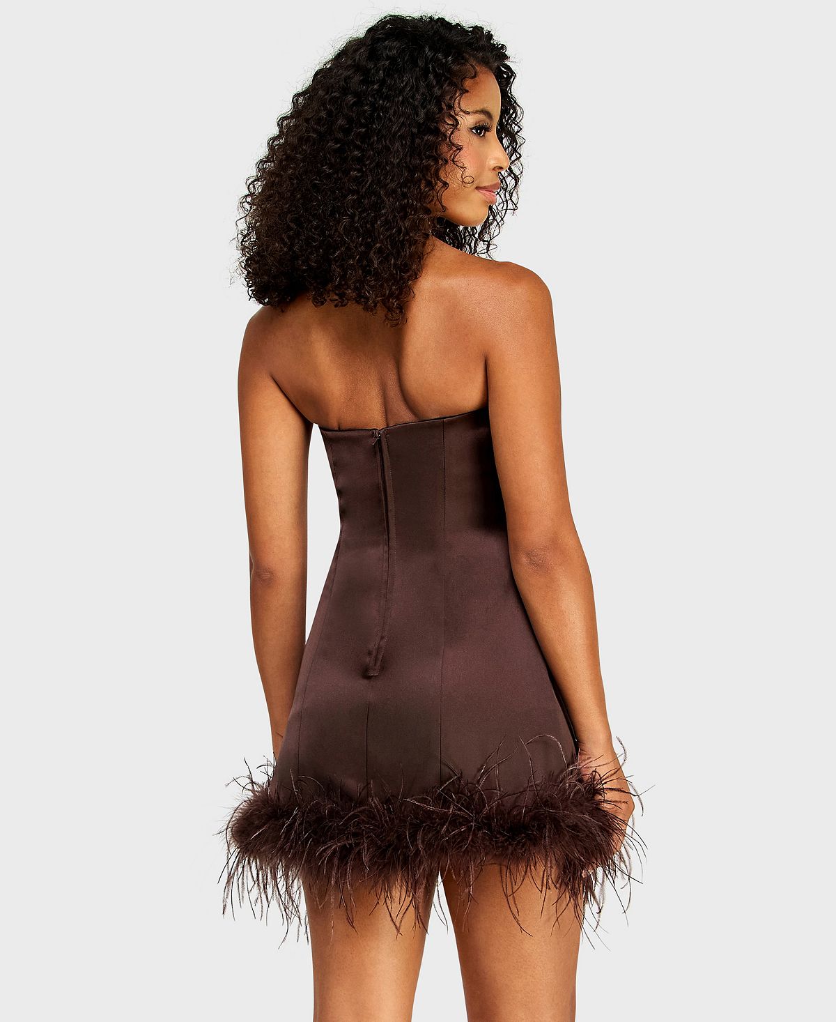 Alex & Sophia Juniors' Strapless Feather Trim Detail Dress view 4 — MAYCSS fashion products