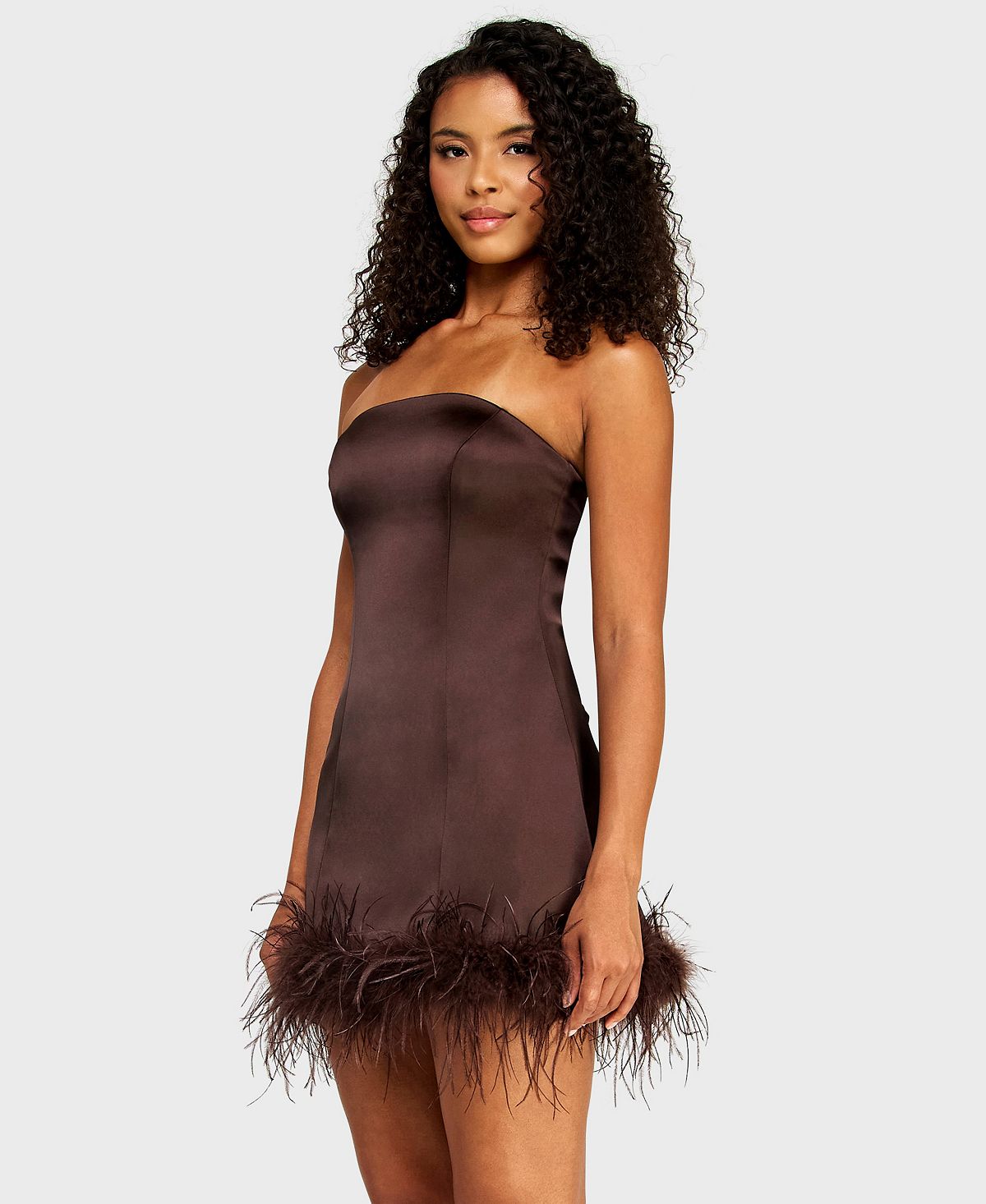 Alex & Sophia Juniors' Strapless Feather Trim Detail Dress view 3 — MAYCSS fashion products
