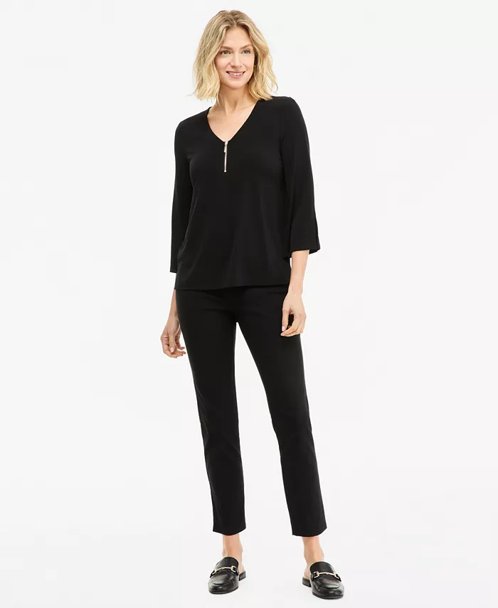 Women's Printed 3/4-Sleeve Zip-Front Top - thumbnail 10