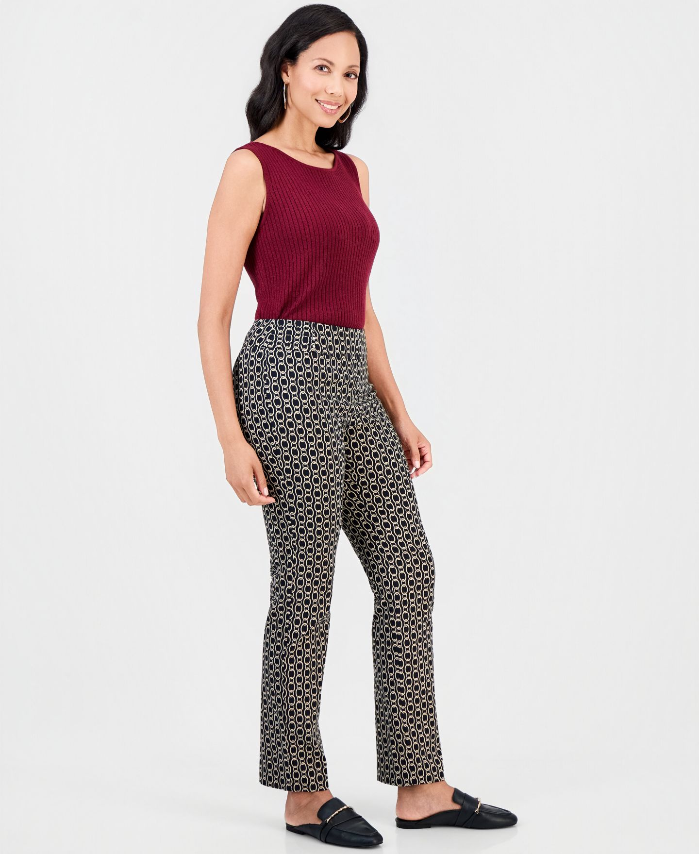 Женские брюки JM Collection Printed Pull-On Straight Leg, цвет: Глубокий чёрный — фото 2