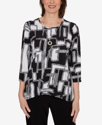 Women's Geo Boxes Puff Printed Top with Necklace