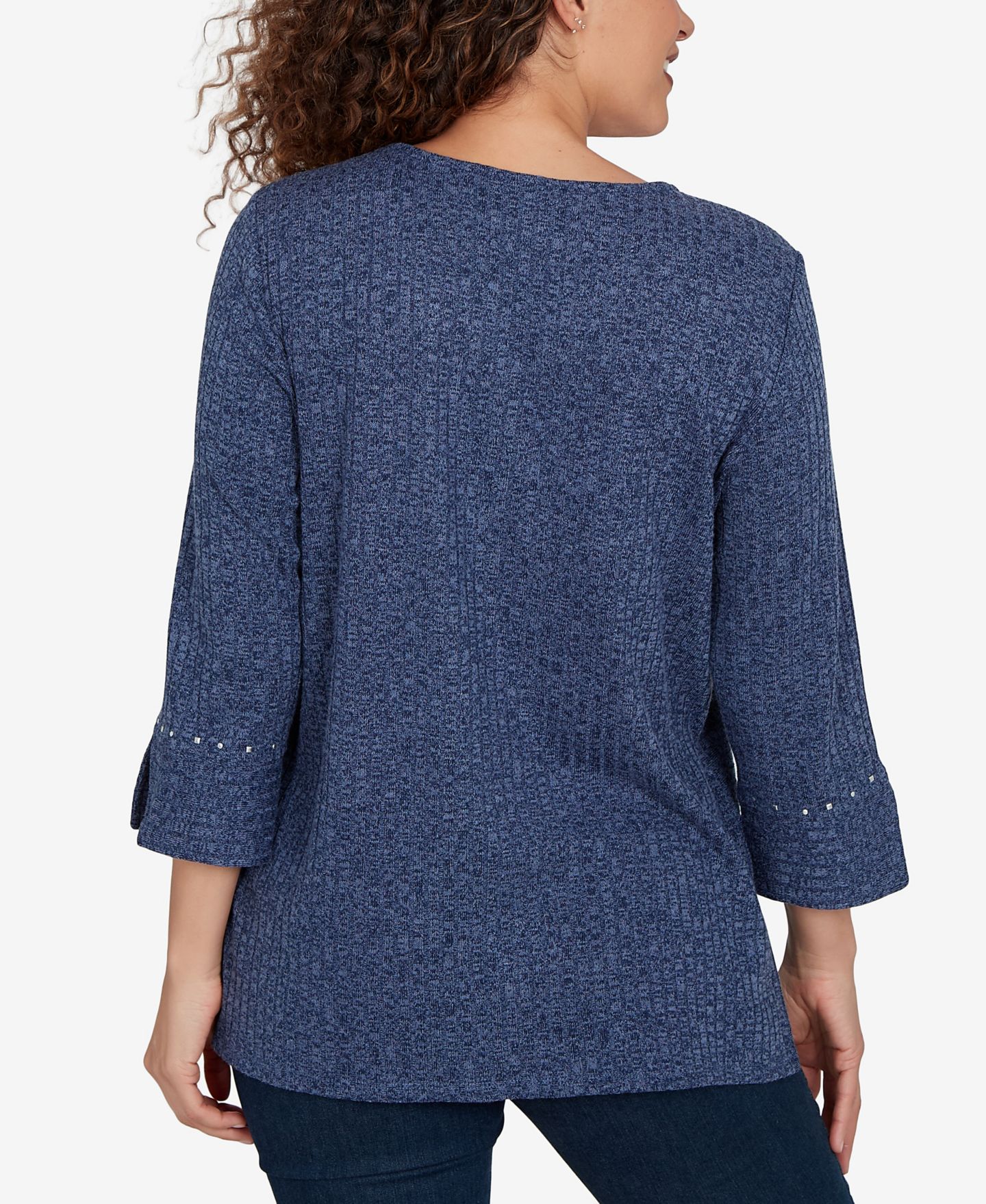 Женский топ Alfred Dunner Spliced Texture Metallic Studded, цвет: Джинсовый — фото 5