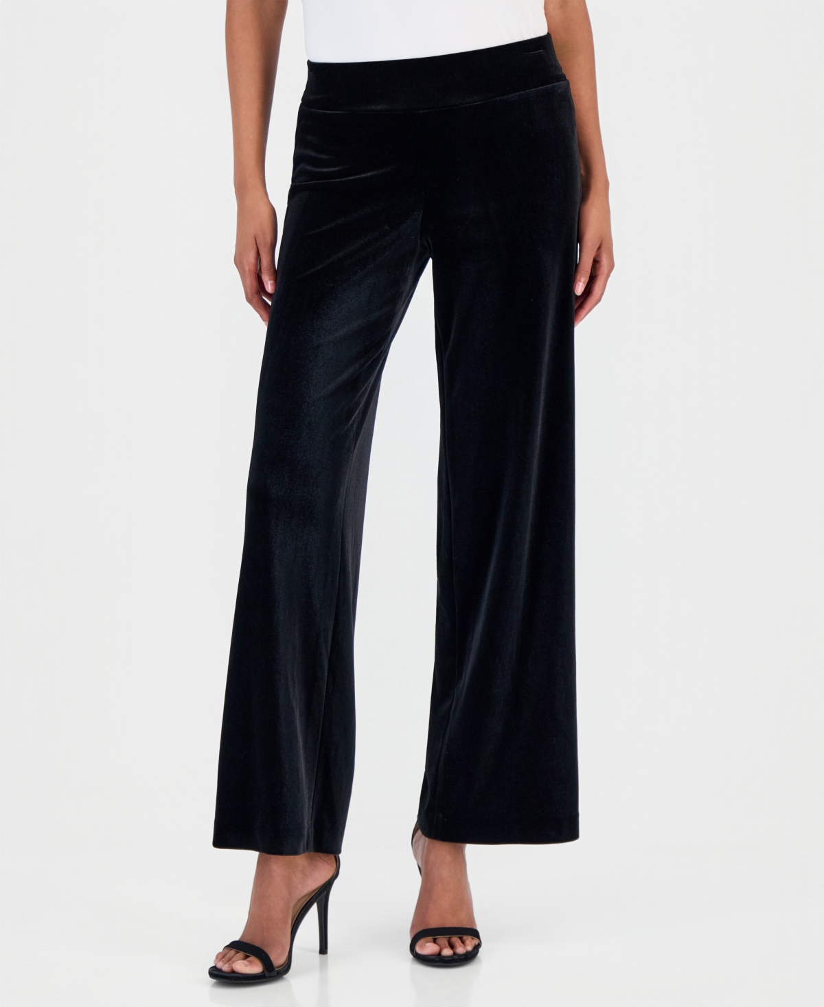 Anne Klein Women's Velvet High-Rise Pull-On Wide-Leg Pants