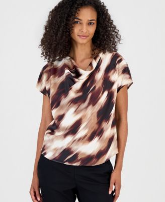 Women's Cowl Neck Short-Sleeve Blouse