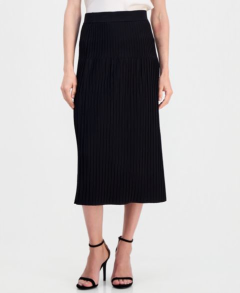 Женская юбка Anne Klein Pull-On Pleated A-Line Sweater Skirt, цвет: Чёрный