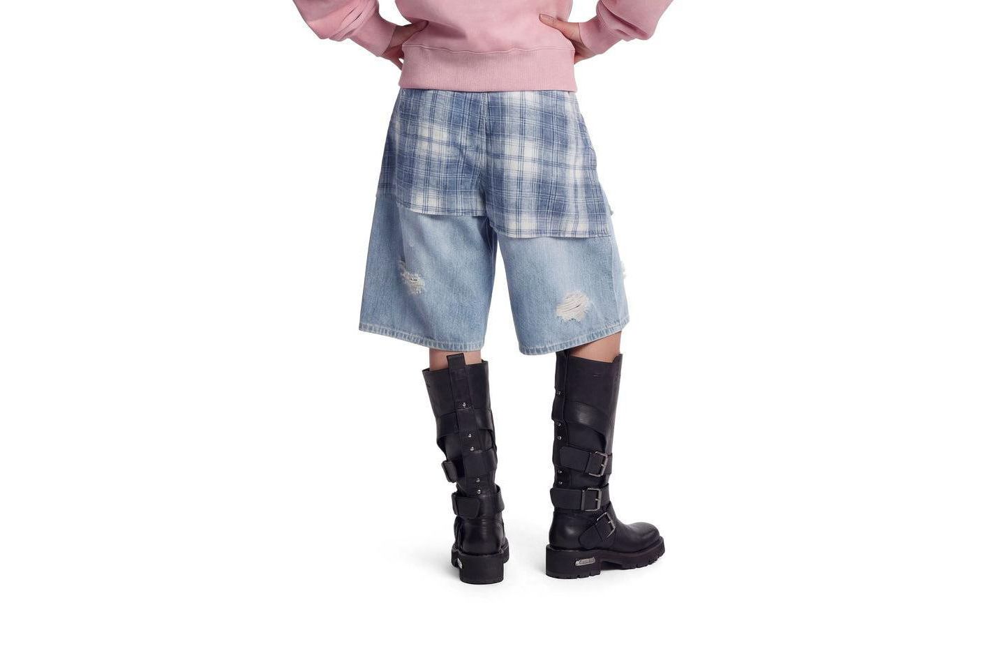 Женские шорты AELFRIC EDEN Plaid Panel Chain Jorts, цвет: Синий — фото 2