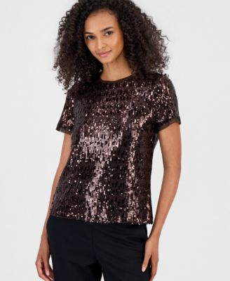 Women's Sequin Crewneck Short-Sleeve Tee