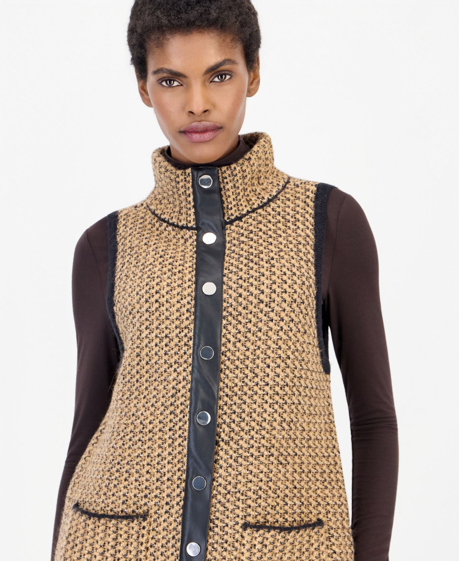 Women's Mock-Neck Sleeveless Boucl&eacute; Sweater Vest