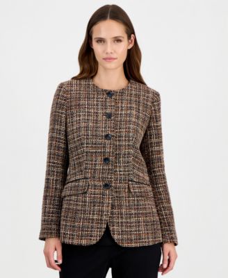 Women's Collarless Plaid Blazer