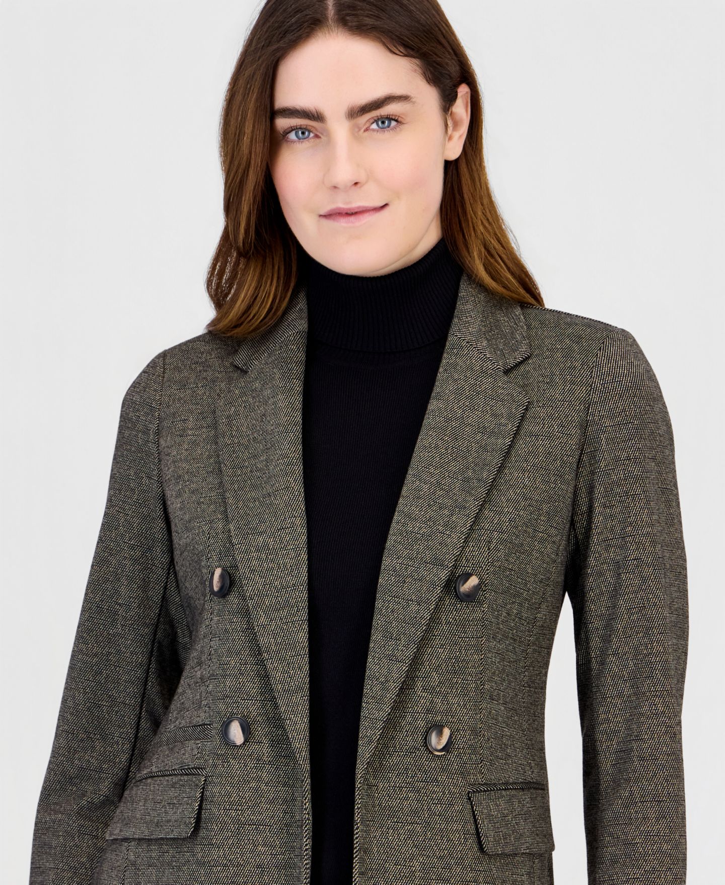 Женский пиджак Anne Klein Double Breasted Notched Collar Triple Pocket Blazer, цвет: Чёрный разноцветный — фото 2