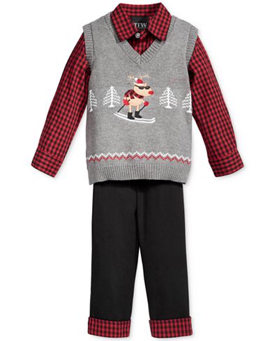 Nautica 3-Pc. Skiing Reindeer Sweater Vest, Shirt & Pants Set, Baby Boys (0-24 months)