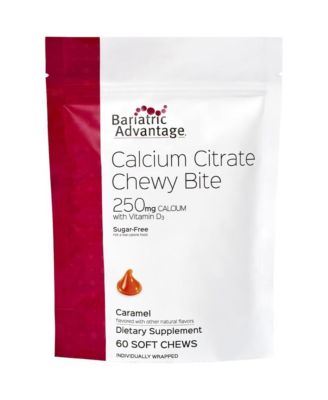 Calcium Citrate Chewy Bites 250 mg with Vitamin D3 - Chewable Supplement for Bariatric Surgery Patients - 60 Count