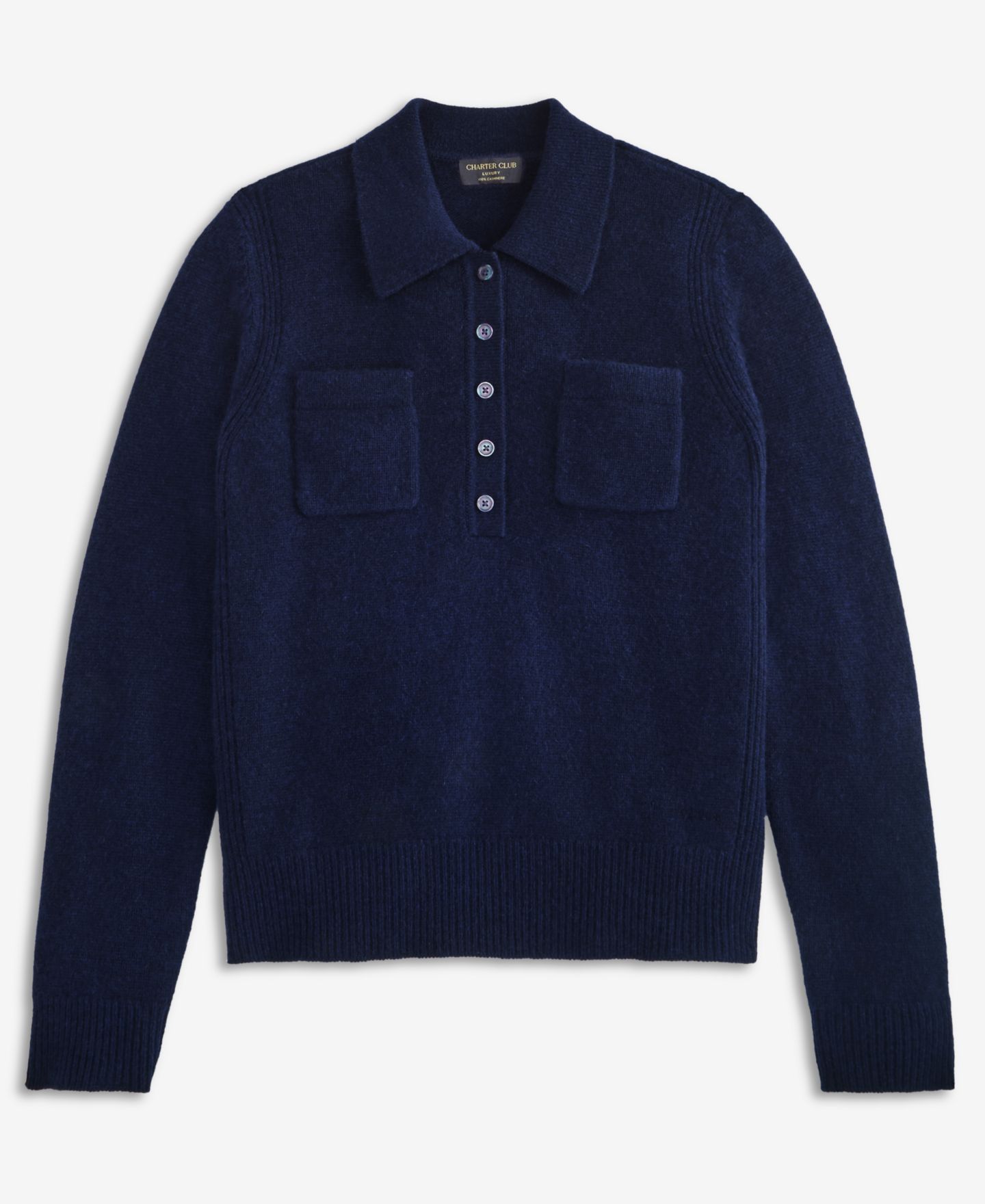Женский свитер Charter Club 100% Cashmere Half-Button Collared, цвет: Тёмно-синий — фото 4