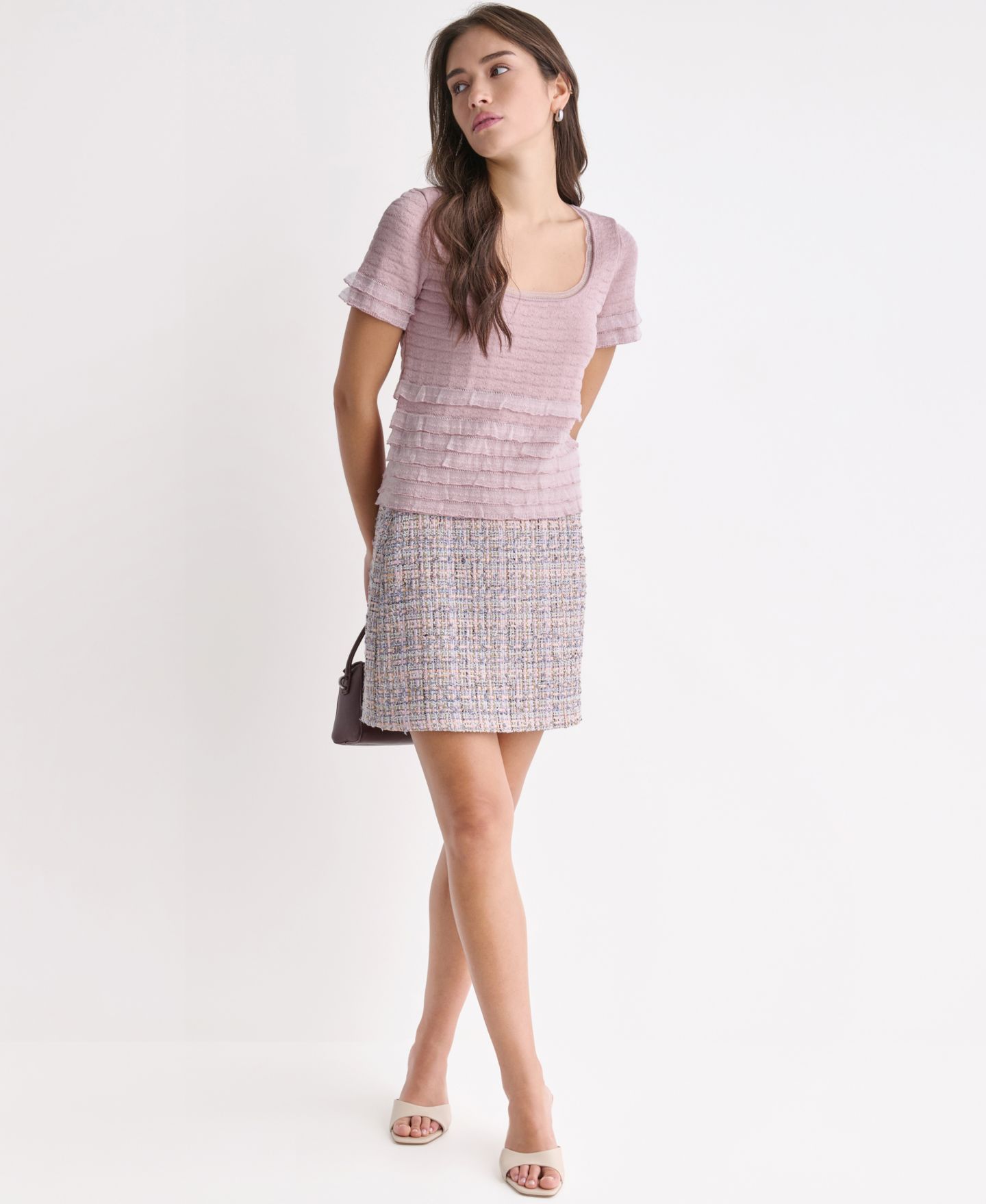 Женская юбка BCBG Metallic Accent Tweed Mini, цвет: Разноцветный — фото 2