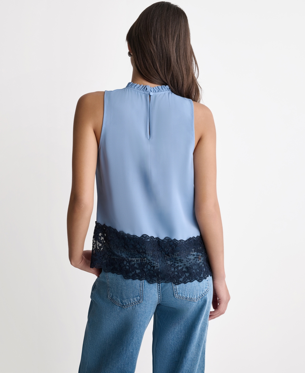 Bcbg Women's High-Neck Sleeveless Lace Combo Woven Top