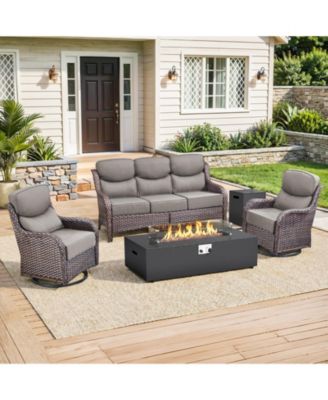 Patio Furniture Set with Fire Pit Table 43inch, 5-Piece Outdoor Furniture Conversation Set with 6-inch Cushions for Backyard, Garden, Deck