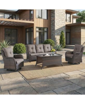 Wicker Patio Furniture Set with Coffee Table-4 Pieces All Weather Wicker Outdoor Furniture with High Back Swivel Patio Chairs Set