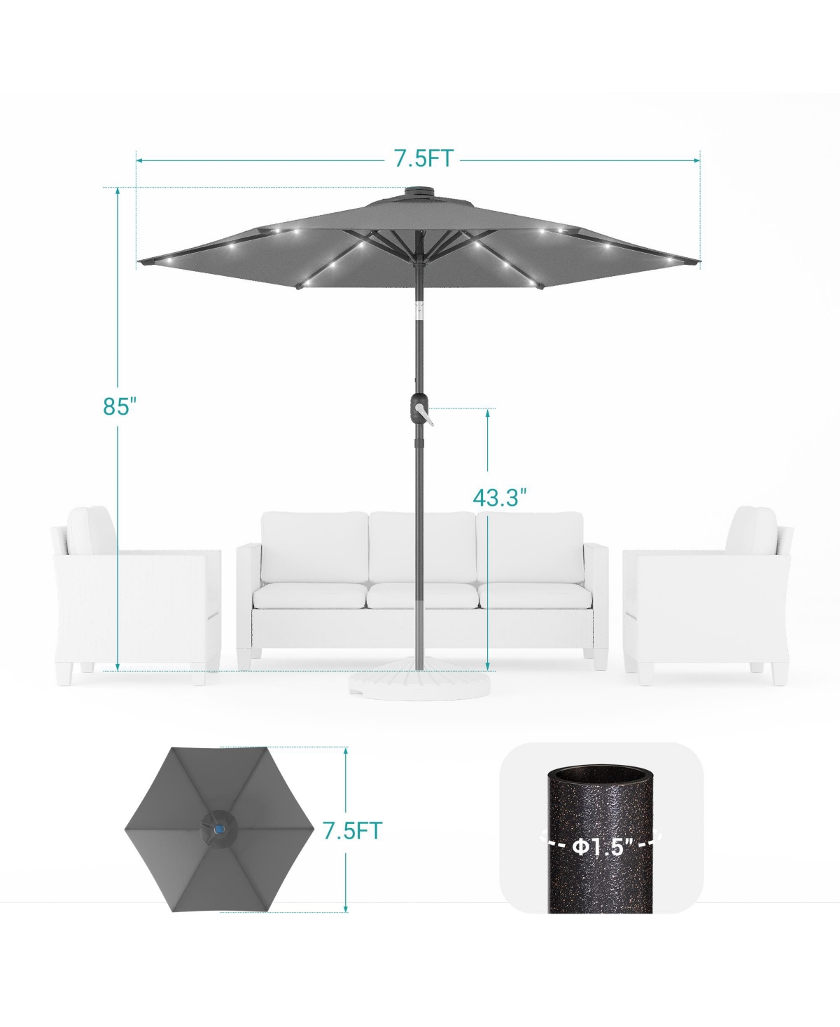 Sonkuki Enhance Your Outdoor Oasis With 7.5Feet Led Round Patio Umbrella - Stylish, Durable, And Sun-Protective