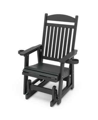 Poly Lumber All-Weather Outdoor Glider Chair, Heavy-Duty Single Patio Rocker with Removable Cup Holders