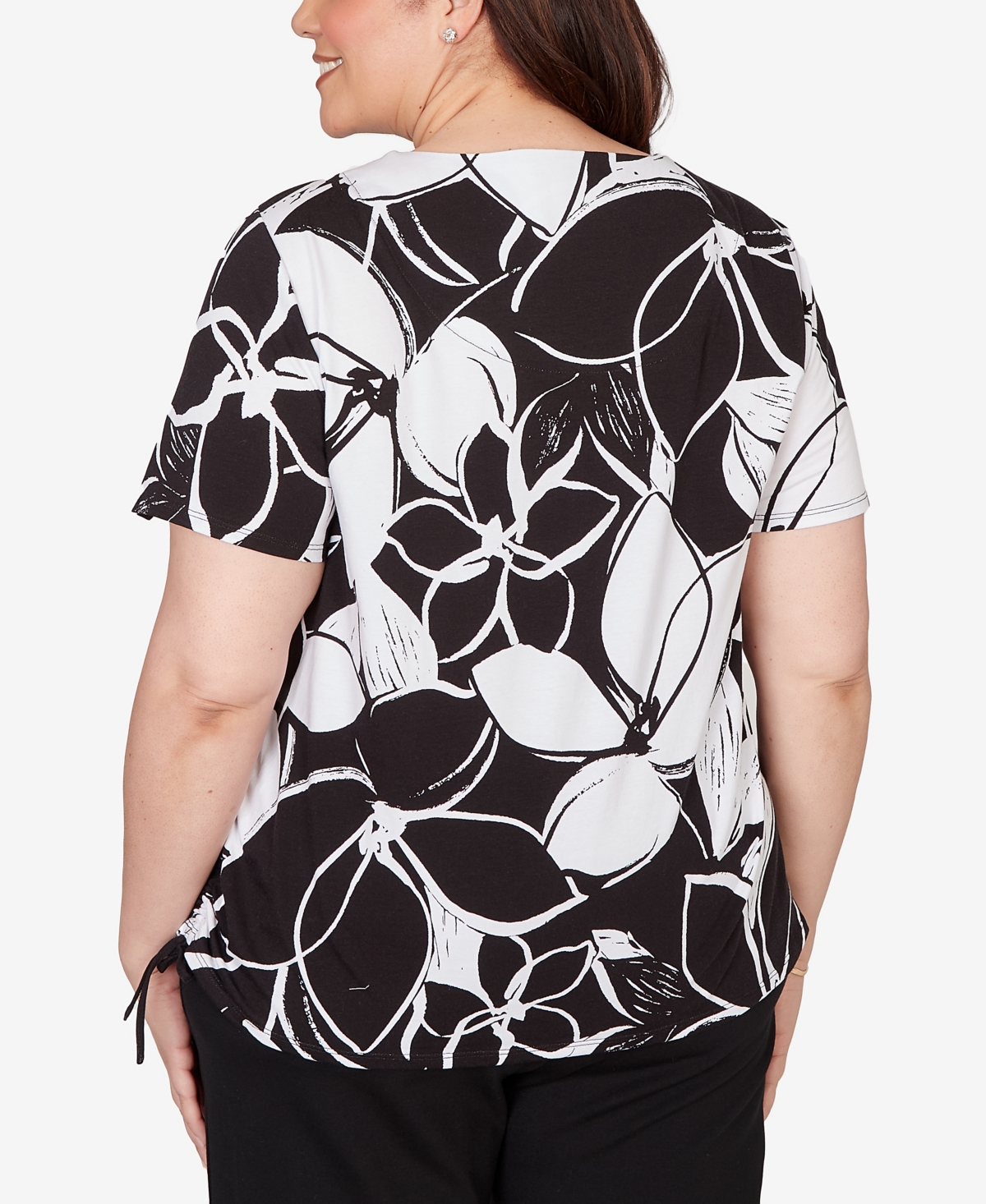 Alfred Dunner Plus Abstract Floral Embellished Side Tie T-Shirt