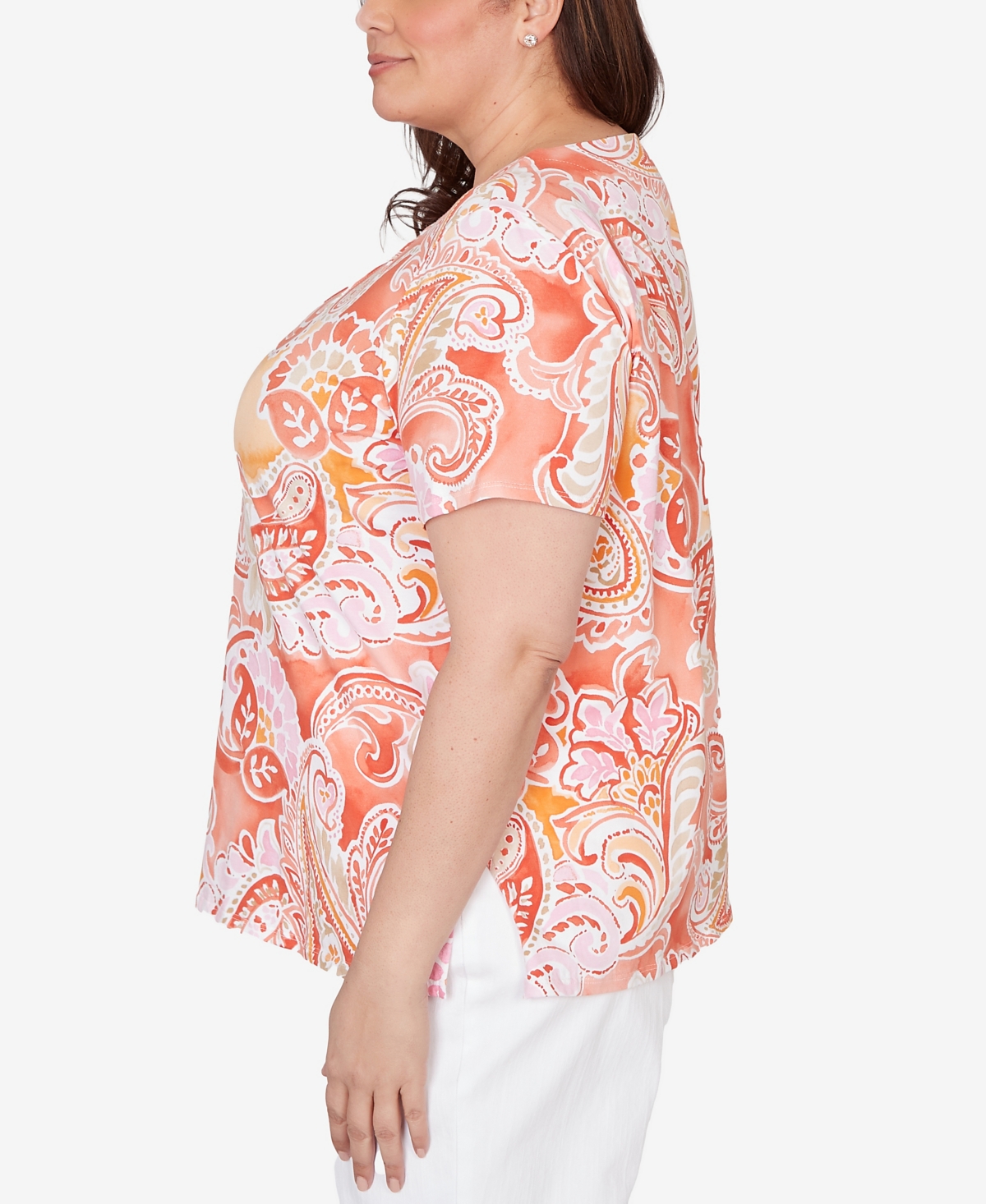 Alfred Dunner Plus Paisley Beaded Neck Pleated T-Shirt