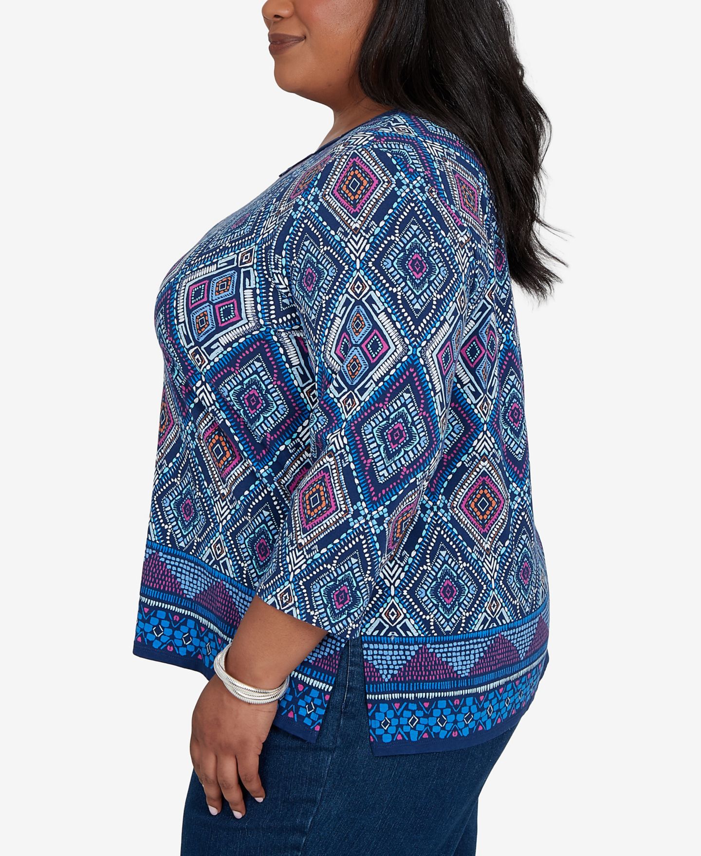 Женский топ Alfred Dunner Plus Size Kaleidoscope Print Knit, цвет: Джинсовый — фото 3