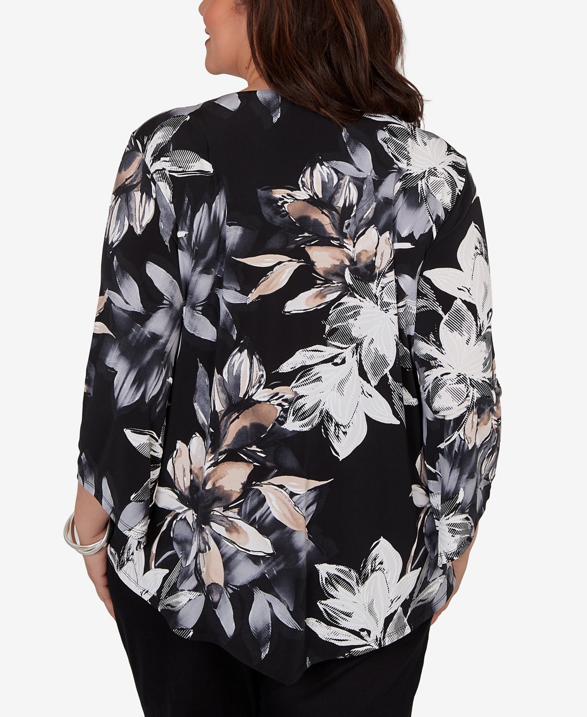 Alfred Dunner Plus Watercolor Floral Puff Printed Top