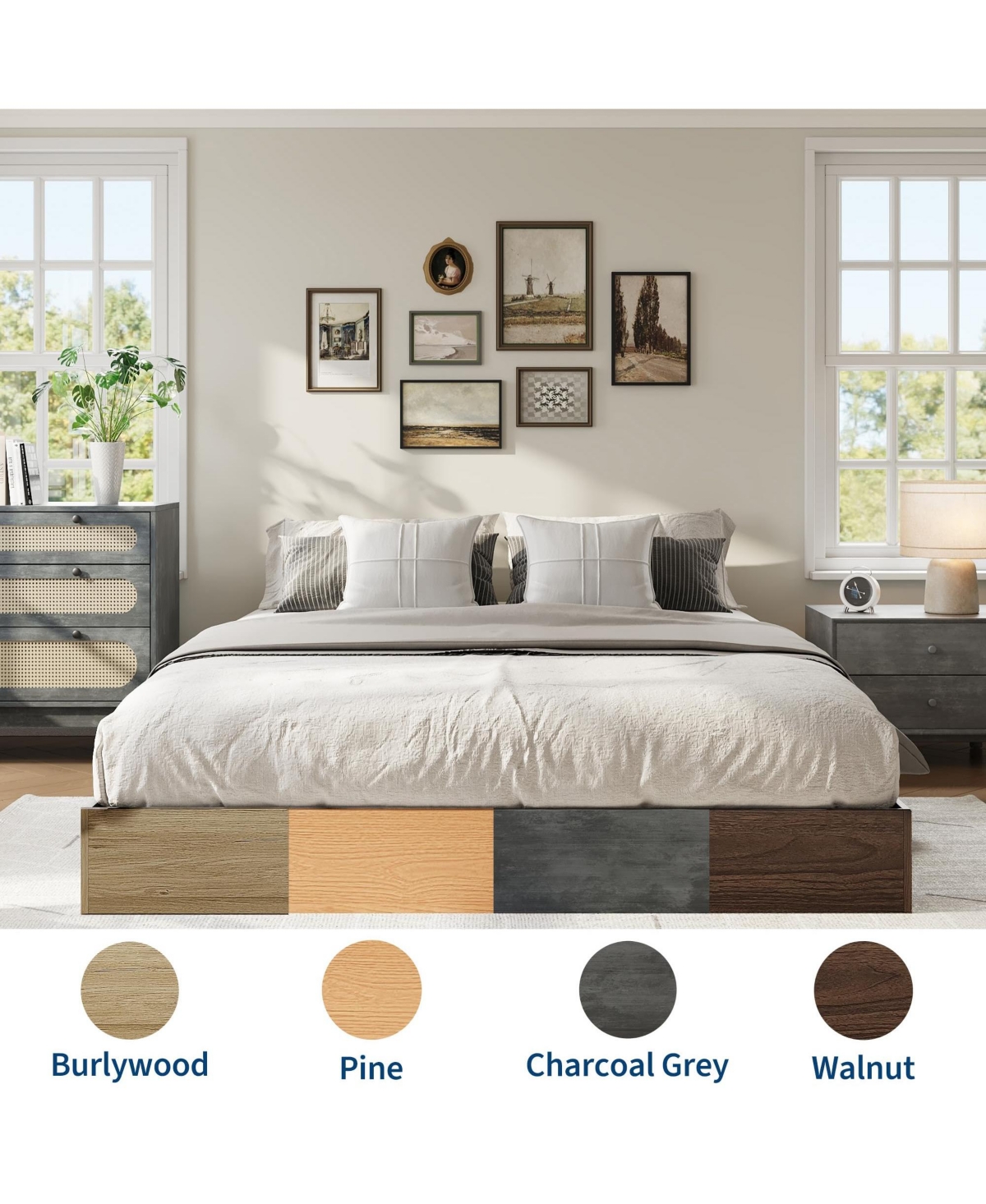 homfan Minimalist Fluted Mdf Wave Platform Bed Frame - Sturdy, Stylish, Noise-Free, Easy Assembly, No Box Spring Needed