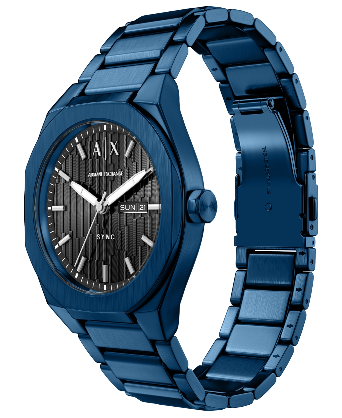 Armani Exchange Men's Sync Quartz Day-Date Blue Stainless Steel Watch 42mm